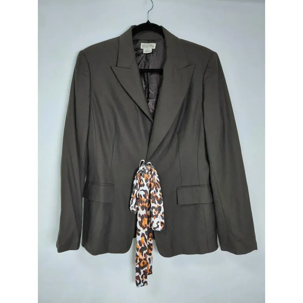 Michael Kors Wool Blend Brown Blazer Stretch Jacket Women Size 12